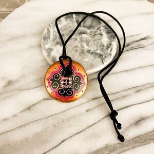 Soizick France Limoges Pendant - Fine Porcelain, Hand‎ Painted, Swarovski Accent